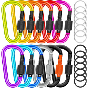 Mousqueton de randonnée extérieur en aluminium avec anneau en D et anneau porte-clés plat, mousqueton en D multicolore - Product Image 1