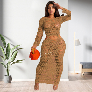 ชุดเดรสยาวถักนิตติ้งสีพื้นแบบเซ็กซี่เว้าหลังสำหรับผู้หญิงแฟชั่นขายส่งโดยตรงจากโรงงาน - Product Image 5