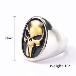 Anillo de hombre chapado en oro PVD de 14k 18k, personalizado al por mayor, de acero inoxidable 316L, resistente al deslustre, con diseño de calavera gruesa, estilo motero, para hombre. - Product Image 4