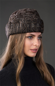 Cappello da Donna in <span class=keywords><strong>Pelliccia</strong></span> <span class=keywords><strong>di</strong></span> Agnello <span class=keywords><strong>Persiano</strong></span> <span class=keywords><strong>Marrone</strong></span> Swakara Karakul Astrakhan Cossack, Personalizzabile con Logo, in Vendita - Product Image 5