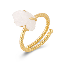 Bague Mlluki en cristal blanc irrégulier, pierre de naissance ajustable, avec griffes en pierre naturelle unique et gemmes originales aux vertus curatives