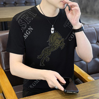T-shirt graphique personnalisé unisexe de haute qualité en coton, décontracté, tendance, avec strass, pour hommes