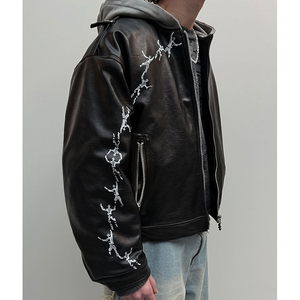 Новая дизайнерская кожаная куртка-худи оверсайз на молнии с принтованным логотипом, в стиле стритвир - Product Image 3