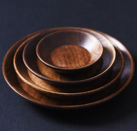 Design classique écologique petite assiette plat en bois de noyer noir plat à fond plat pour les fêtes tasses à thé vintage et soucoupes