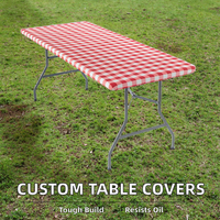 Housse de table et de banc en vinyle non tissé rayé, personnalisable, avec impression sur mesure, élastique, imperméable et dos en flanelle, pour vente en gros