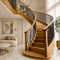 Escalier en colimaçon en bois courbé sur mesure OEM, en chêne, toutes dimensions, tous designs, avec garde-corps en fer et balustres en acier thermolaqué