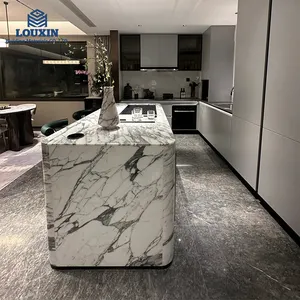 LX pakaian dapur Modern mewah meja marmer desain batu Pulau Calacatta marmer emas