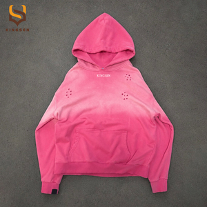 OEM Trendy Acid Washed Men's Gradient Color Splash Print Pullover Hoodie Wholesale Broken Making Old Design Loose Cotton Hoodies - Product Image 2