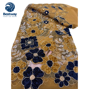 Bestway nuevo doble Color 3D cinta bordado flores cuentas lentejuelas encaje <span class=keywords><strong>tela</strong></span> alta calidad mujeres fiesta encaje telas - Product Image 6
