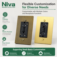 Prise murale GFCI Niva US 20A 120V avec interrupteur différentiel, panneau en laiton massif, idéale pour villas de luxe et hôtels