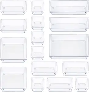 Ensemble d'organisateurs de tiroirs en plastique transparent, bacs de rangement polyvalents de 4 tailles pour bijoux de maquillage, vente en gros, 25 pièces
