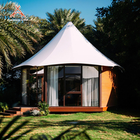 Kawagebo Kamp 7x7m hexagonale en verre complexe de luxe glamping maisons à cadre en acier grande famille Safari Hotel Lodge tente avec salle de bain