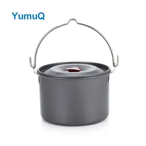 YumuQ portátil antiadherente ligero al aire libre Camping Picnic individual cocina de aluminio ollas colgantes juegos de utensilios de cocina