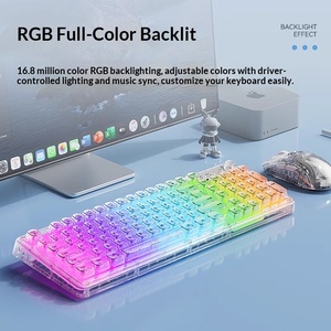 Transparent Crystal Wireless <b>Keyboard</b> Mouse Combo Ice Keycap Mute Mechanical Feeling <b>Keyboard</b> Set For Laptop Desktop - Product Image 6