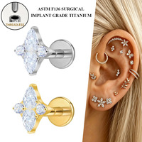Piercing de l'oreille Freya AFTM F136 en titane pour Hélix, Tragus, Cartilage, Conch, Labret, sans filetage, à dos plat, pour femme