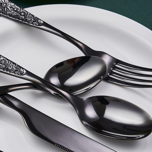 Ensemble de couteau, fourchette et cuillère en acier inoxydable, motif floral en relief, poli miroir, style rétro élégant, pour restaurant et hôtel - Product Image 4