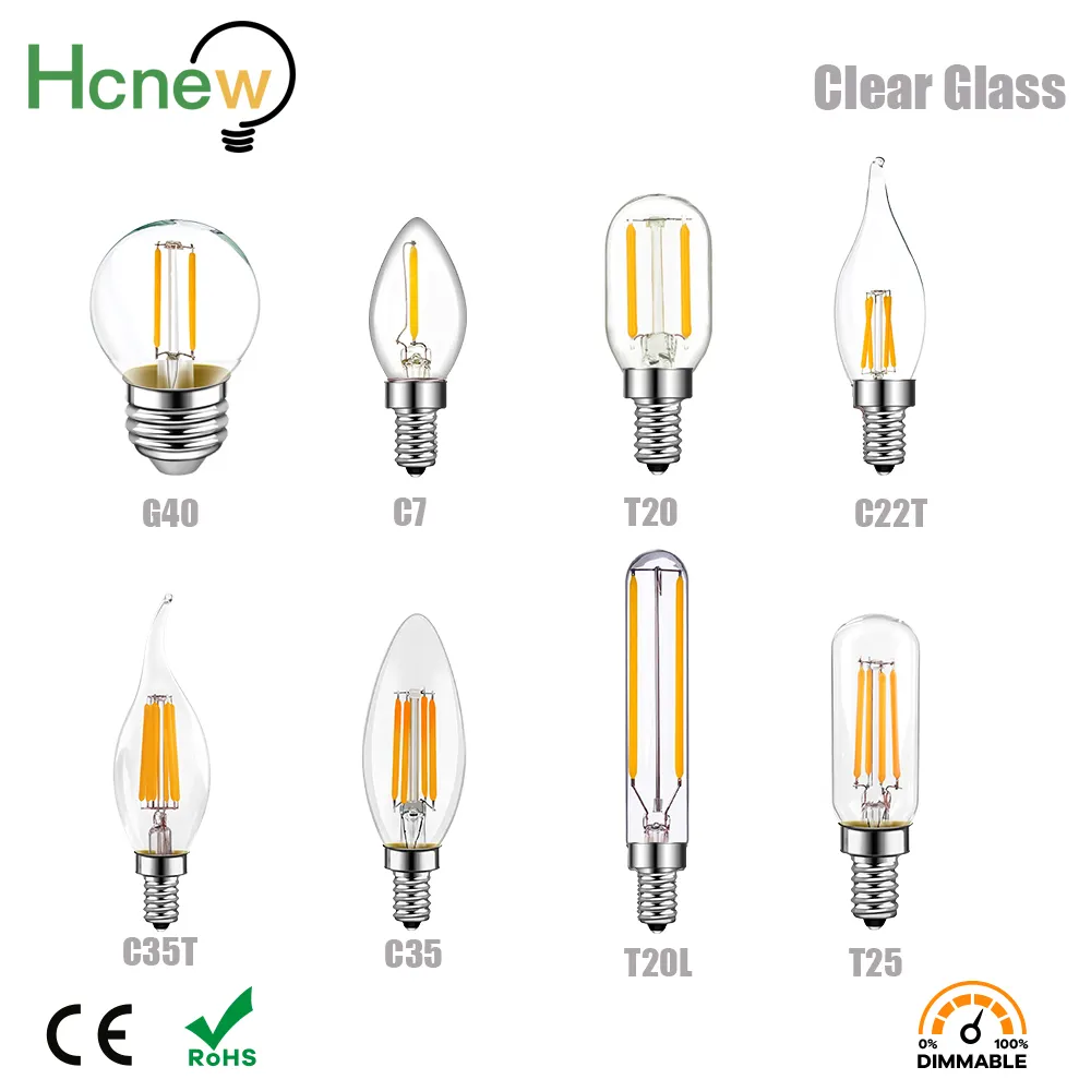 C7 C35 T20 G40 LED Edison Bulbs E14 Led Dimmable Filament Bulb E12 E14 220V 4W 6W LED Lamp LED Night Light Chandelier