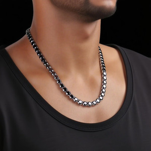 Black <b>Iced</b> <b>Out</b> Vintage Tennis <b>Chain</b> Necklace 925 Sterling Silver Luxury Unisex Jewelry Gift for Men Women Third Party Certified - Product Image 1