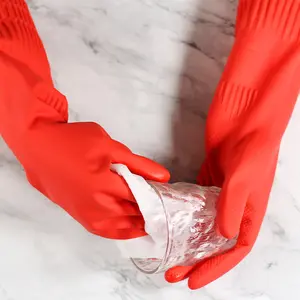 DS2872 Long Household Cleaning Gloves For Washing Dishes Reusable Waterproof Dishwashing Rubber Gloves Non-Slip Kitchen Gloves