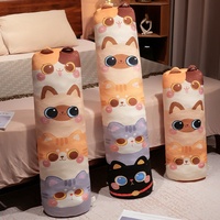 Coussin en peluche long imprimé chat de dessin animé mignon, coussin de soutien latéral rond et doux pour la maison, la chambre et la décoration de canapé