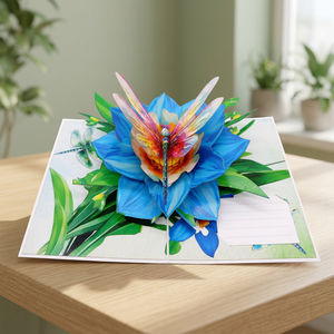 Carte 3D de fleur de narcisse bleue de haute qualité, artisanat en papier fait main, design découpé au laser personnalisé, cadeau de décoration pour la maison, mariage, amour - Product Image 1