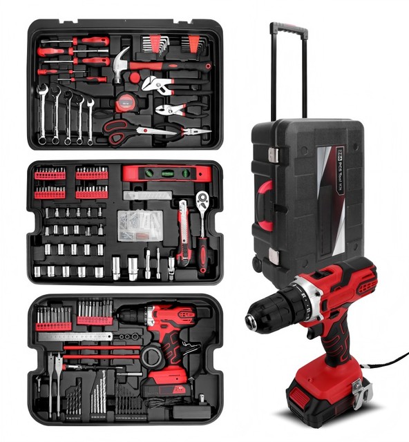 286 PCS Home Auto Repair Tool Set Kit with Rolling Tool Box Stainless Steel OEM 21V Cordless Power Drill