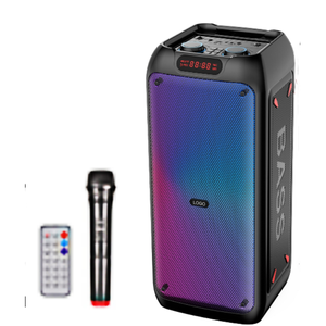 Altavoz inalámbrico portátil para exteriores RGB LED Dual 6,5 pulgadas micrófono con cable Radio FM USB TF tarjeta <span class=keywords><strong>MP3</strong></span> música fiestas - Product Image 1