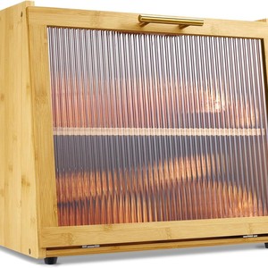 Armoire à pain double couche en bambou avec fenêtre transparente, boîte de rangement de bureau anti-poussière pour aliments et articles divers de cuisine - Product Image 1