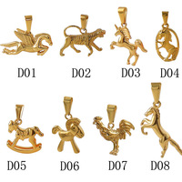 Pendentif Animalier de Créateur en Acier Inoxydable de Haute Qualité, Diamanté, Motifs Tigre, Poulet, Cheval en Bois, Coupe Coussin, Électroplaqué, Sportif, Unisexe