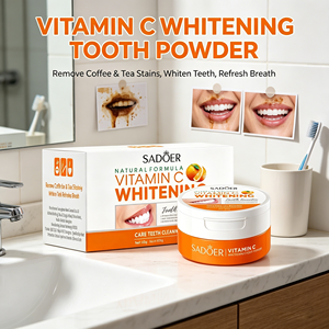 Poudre dentifrice blanchissante professionnelle Sadoer 60g à marque privée, enrichie en vitamine C, pour éliminer les taches de café et de thé - Product Image 1