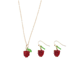 Phong cách retro sang trọng Raspberry bông tai vòng cổ Set thời trang cao cấp của phụ nữ trang sức Set ba mảnh hình dạng trái cây - Product Image 1