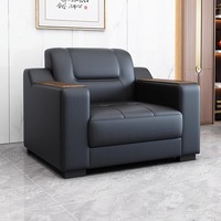 Ensemble de canapés de bureau en cuir PU noir avec cadre en bois et table basse, canapé de réception de style chinois moderne pour les négociations commerciales