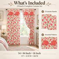 Rideaux de luxe en gros avec cantonnière intégrée, 2 panneaux, à motif floral, pour fenêtre, avec passe-tringle