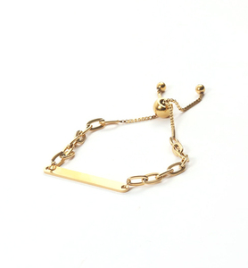 Custom 18K PVD Gold Stainless Steel Adjustable Cured Bar Bracelet | Blank For Custom Laser <b>Engraving</b> Ideal For Personalized Gift - Product Image 1