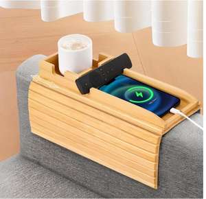 Bamboe Bank Armsteun Dienblad Arm Tray Opvouwbare Bank Cup Houder 2 In 1 Ontwerp Afneembaar <span class=keywords><strong>Sofa</strong></span> Tafelblad - Product Image 1