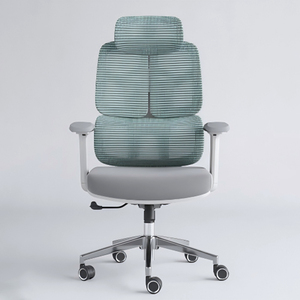 Chaise de <span class=keywords><strong>bureau</strong></span> pivotante réglable en hauteur avec appui-tête réglable + dossier en maille respirante + cadre en acier + roulettes - Product Image 4