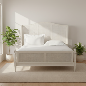 <span class=keywords><strong>Letto</strong></span> in Quercia Massiccia di Design <span class=keywords><strong>Francese</strong></span> con Testiera in Rattan Morbido Ecologico, Disponibile nelle Misure Full/Queen/King/California King - Product Image 4