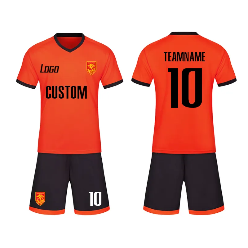 Yeni tasarım ücretsiz özel Logo turuncu renk futbol forması seti gece elbisesi futbol forması kiti
