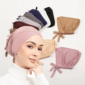 Hot Selling Solid Color Cross Hijab Undercap Muslim Turban Women Modal Inner Cap Instant Hijab