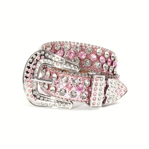 Custom Rhinestone Decorated <b>Red</b> Leather <b>Belt</b> With Alloy Pin Buckle For Party Casual Wear - Product Image 2
