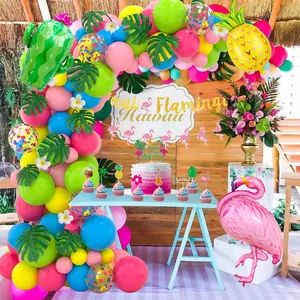 Nicro最终火烈鸟主题夏威夷Aloha Luau装饰儿童生日气球花环派对用品热带棕榈叶装饰