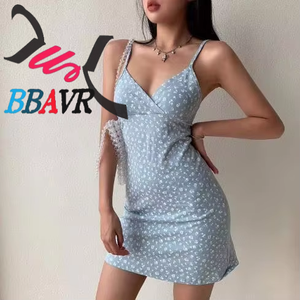 เดรสสายเดี่ยวลายดอกไม้สไตล์วินเทจ ทรงเข้ารูป คอวี แขนกุด สำหรับผู้หญิง ฤดูร้อน เซ็กซี่ น่ารัก เปิดหลัง สำหรับงานปาร์ตี้ สีดำ มินิเดรส - Product Image 3
