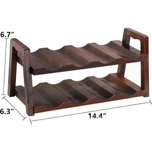 Porte-vin en bois à double couche, 14,4 pouces x 6,7 pouces, avec poignées, pour présentation dans un bar à domicile, rangement durable pour bouteilles en bois massif - Product Image 1