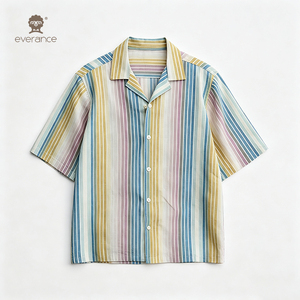 <span class=keywords><strong>Chemise</strong></span> cubaine pour <span class=keywords><strong>homme</strong></span> en coton slub imprimé, respirante et écologique, ODM, 100 g/m², couleurs pastel coucher de soleil (bleu naturel, jaune, rose poudré) - Product Image 6