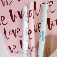Kertas Pembungkus Bunga Tahan Air LOVE Baru untuk Hari Valentine, Kertas Kemasan Buket, Bahan Hadiah dan Florist Grosir
