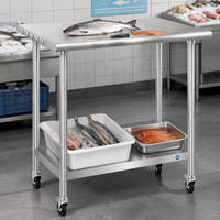 Station de filetage pour marché de poissons, plan de travail en acier inoxydable avec roulettes à frein et étagère inférieure réglable