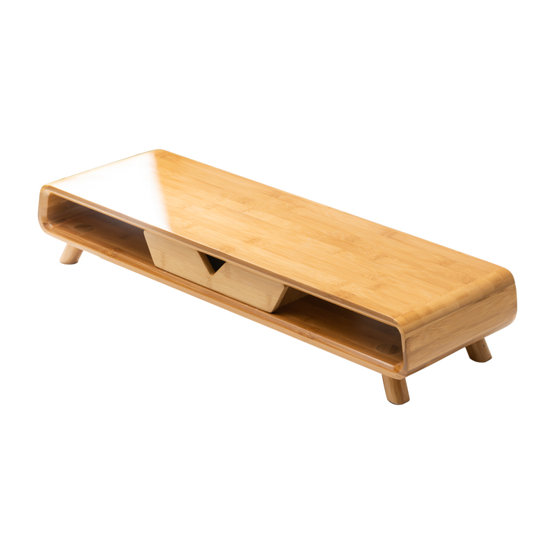Новый дизайн, декоративная подставка для монитора из бамбукового дерева с выдвижным ящиком для гостиной