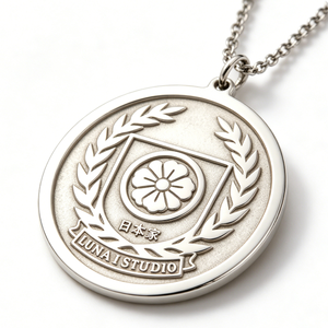 Medalla Lunaistdion Plateada, Diseño Circular Tradicional, Emblema Japonés en Relieve, Artículo Coleccionable - Product Image 6