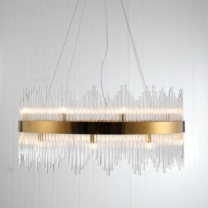 Lampadario Moderno Rettangolare in Cristallo, Lampada Sospesa in Ferro e Vetro, Finitura Cromata/Dorata, Garanzia di 3 Anni, Luce LED per Soggiorno, Stile Swarovski - Product Image 4