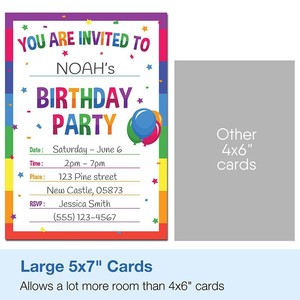 Cartes d'invitation pour fête d'anniversaire, thème arc-en-ciel, cartes de vœux personnalisées en papier pour enfants, forme rectangulaire, finition brillante - Product Image 2